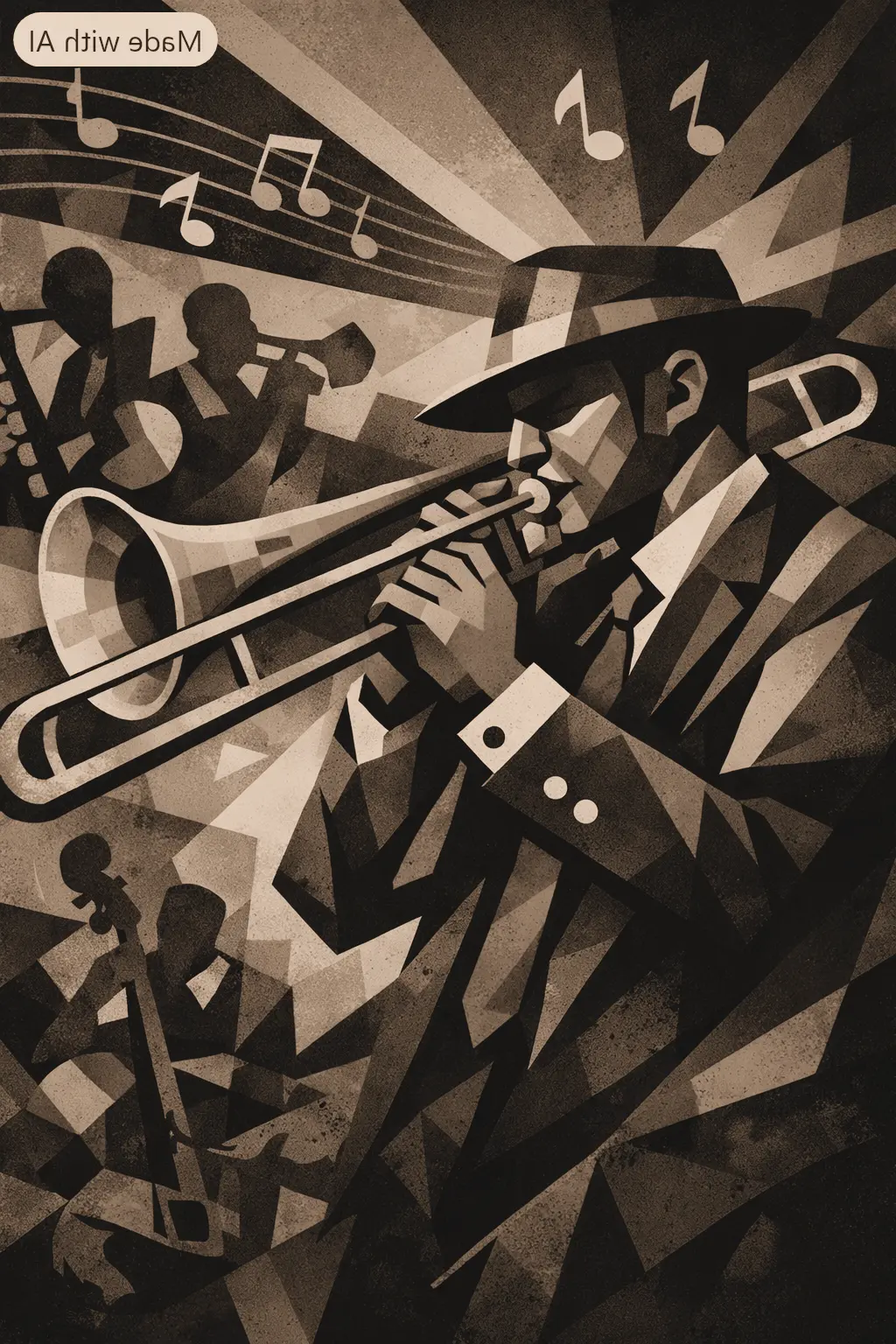Abstract image of a trombone player